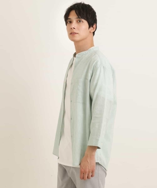 a.v.v（アーヴェヴェ）の「ハイブリッドリネンバンドカラー7分袖シャツ（シャツ/ブラウス・メンズ・ミント/ライトブルー/ブルー・46/48/50/44）」の16枚目の写真