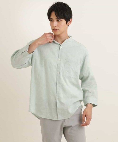 a.v.v（アーヴェヴェ）の「ハイブリッドリネンバンドカラー7分袖シャツ（シャツ/ブラウス・メンズ・ミント/ライトブルー/ブルー・46/48/50/44）」の10枚目の写真