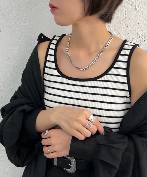 apres jour mignon(アプレジュールミニョン)の「リブボーダータンク【ZOZOTOWN限定アイテム】(タンクトップ・レディース・オフホワイト/ピンク/オレンジ/グリーン・X-LARGE/フリー)」の2枚目の写真