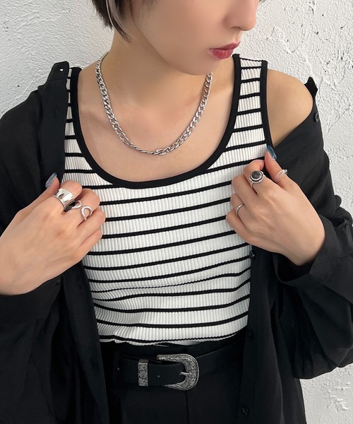 apres jour mignon(アプレジュールミニョン)の「リブボーダータンク【ZOZOTOWN限定アイテム】(タンクトップ・レディース・オフホワイト/ピンク/オレンジ/グリーン・X-LARGE/フリー)」の6枚目の写真