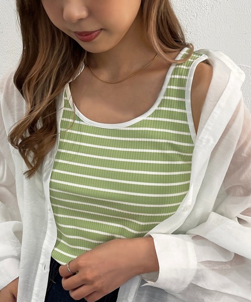 apres jour mignon(アプレジュールミニョン)の「リブボーダータンク【ZOZOTOWN限定アイテム】(タンクトップ・レディース・オフホワイト/ピンク/オレンジ/グリーン・X-LARGE/フリー)」の9枚目の写真