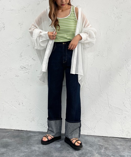 apres jour mignon(アプレジュールミニョン)の「リブボーダータンク【ZOZOTOWN限定アイテム】(タンクトップ・レディース・オフホワイト/ピンク/オレンジ/グリーン・X-LARGE/フリー)」の12枚目の写真