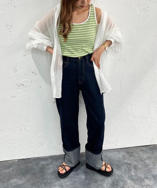 apres jour mignon(アプレジュールミニョン)の「リブボーダータンク【ZOZOTOWN限定アイテム】(タンクトップ・レディース・オフホワイト/ピンク/オレンジ/グリーン・X-LARGE/フリー)」の14枚目の写真