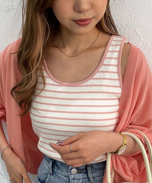 apres jour mignon(アプレジュールミニョン)の「リブボーダータンク【ZOZOTOWN限定アイテム】(タンクトップ・レディース・オフホワイト/ピンク/オレンジ/グリーン・X-LARGE/フリー)」の16枚目の写真