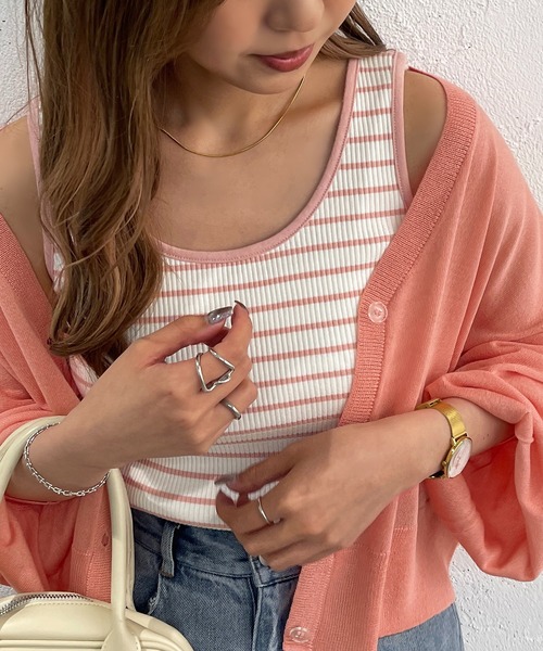 apres jour mignon(アプレジュールミニョン)の「リブボーダータンク【ZOZOTOWN限定アイテム】(タンクトップ・レディース・オフホワイト/ピンク/オレンジ/グリーン・X-LARGE/フリー)」の17枚目の写真