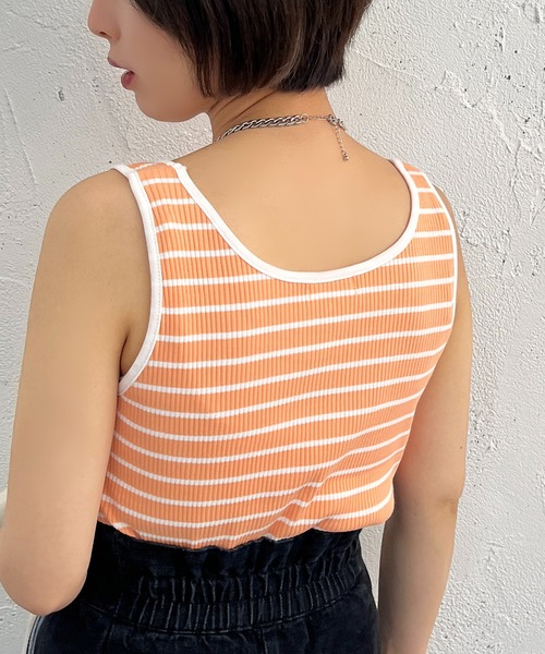 apres jour mignon(アプレジュールミニョン)の「リブボーダータンク【ZOZOTOWN限定アイテム】(タンクトップ・レディース・オフホワイト/ピンク/オレンジ/グリーン・X-LARGE/フリー)」の22枚目の写真