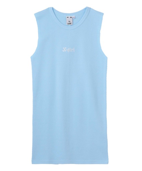 X-girl（エックスガール）の「WAFFLE MINI DRESS/ロゴ刺繍/ワッフル/タンク ミニワンピース（ワンピース・レディース・ライトブルー/ブラック/ホワイト・S/M）」の10枚目の写真