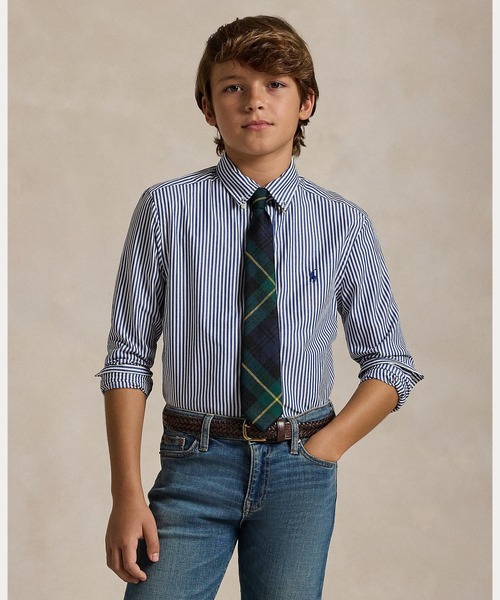 未使用ラルフローレン ストライプド コットン ポプリン シャツ サイズ 160 ストライプド コットン ポプリン シャツ | POLO RALPH LAUREN