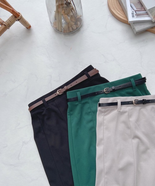 AS KNOW AS plus（アズノゥアズプラス）の「●ベルト付きマーメイドスカート（スカート・レディース・グリーン/ブラック/アイボリー・FREE）」の14枚目の写真