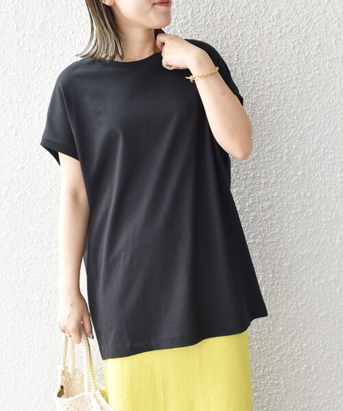 SHIPS Days（シップスデイズ）の「SHIPS Days:クルーネックチュニック（Tシャツ/カットソー・レディース・オフホワイト/ブラウン系その他/ブラック・ONE SIZE）」の3枚目の写真