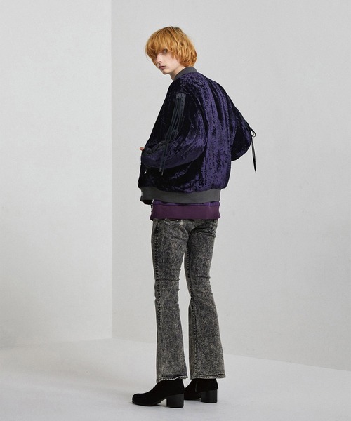 SHAREEF（シャリーフ）の「CHEMICAL WASH DENIM FLARED PANTS（デニムパンツ・メンズ・ブラック系その他/ケミカルウォッシュ・1/2/3）」の12枚目の写真