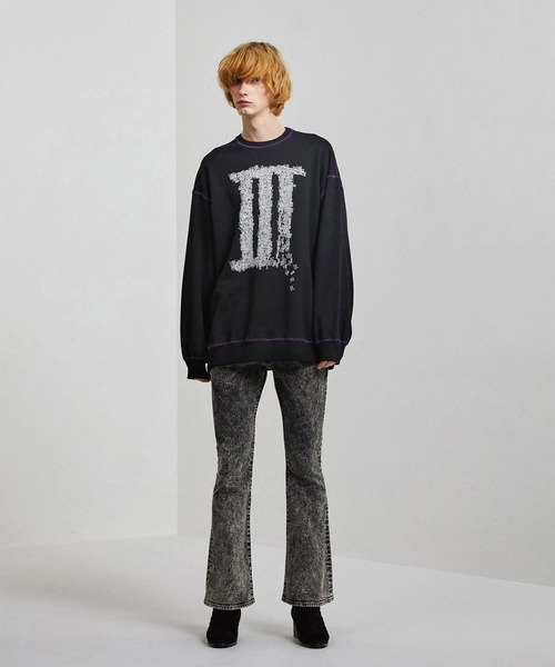 SHAREEF（シャリーフ）の「CHEMICAL WASH DENIM FLARED PANTS（デニムパンツ・メンズ・ブラック系その他/ケミカルウォッシュ・1/2/3）」の15枚目の写真
