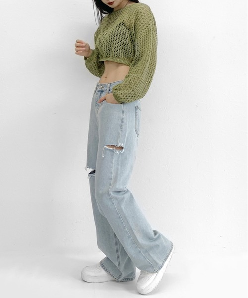 LVEU.（ラブユ.）の「Damaged wide denim / ダメージワイドデニム（デニムパンツ・レディース・ブルー・FREE）」の3枚目の写真