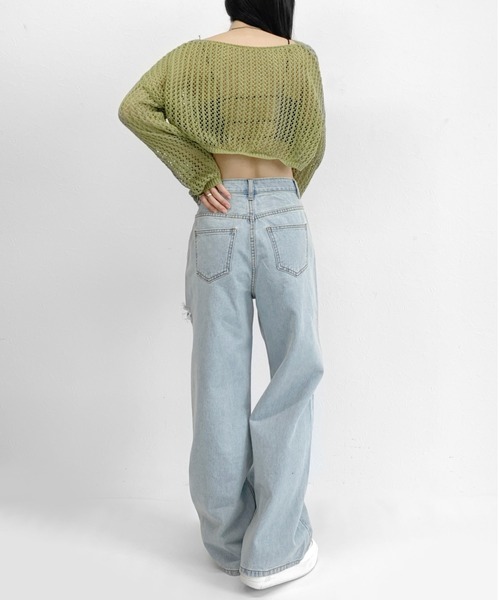 LVEU.（ラブユ.）の「Damaged wide denim / ダメージワイドデニム（デニムパンツ・レディース・ブルー・FREE）」の4枚目の写真