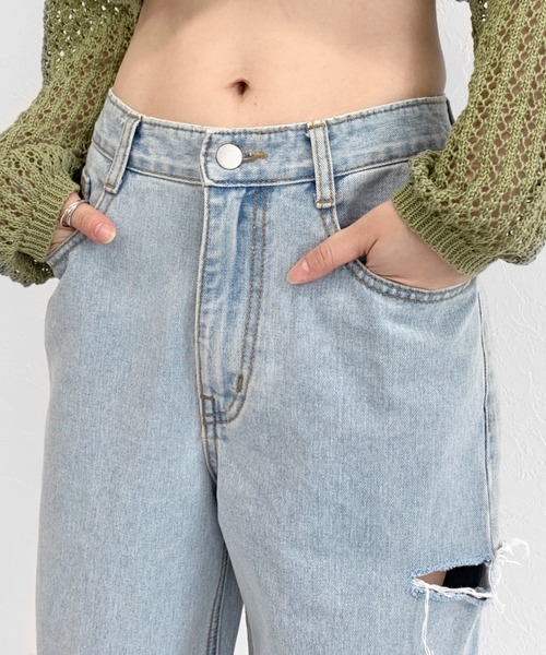 LVEU.（ラブユ.）の「Damaged wide denim / ダメージワイドデニム（デニムパンツ・レディース・ブルー・FREE）」の7枚目の写真