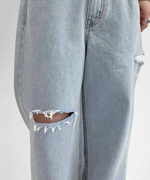 LVEU.（ラブユ.）の「Damaged wide denim / ダメージワイドデニム（デニムパンツ・レディース・ブルー・FREE）」の8枚目の写真
