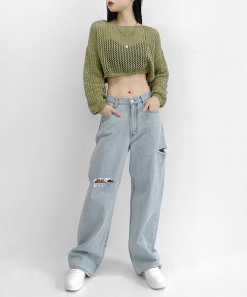 LVEU.（ラブユ.）の「Damaged wide denim / ダメージワイドデニム（デニムパンツ・レディース・ブルー・FREE）」の6枚目の写真