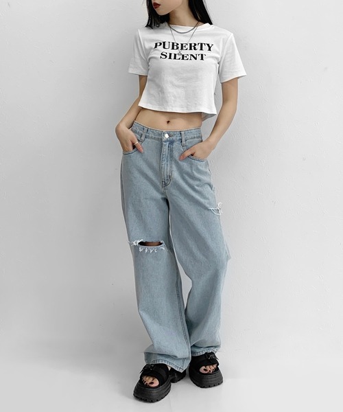 LVEU.（ラブユ.）の「Damaged wide denim / ダメージワイドデニム（デニムパンツ・レディース・ブルー・FREE）」の12枚目の写真