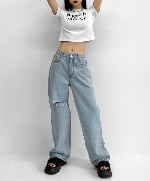 LVEU.（ラブユ.）の「Damaged wide denim / ダメージワイドデニム（デニムパンツ・レディース・ブルー・FREE）」の13枚目の写真