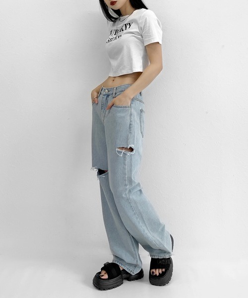 LVEU.（ラブユ.）の「Damaged wide denim / ダメージワイドデニム（デニムパンツ・レディース・ブルー・FREE）」の14枚目の写真