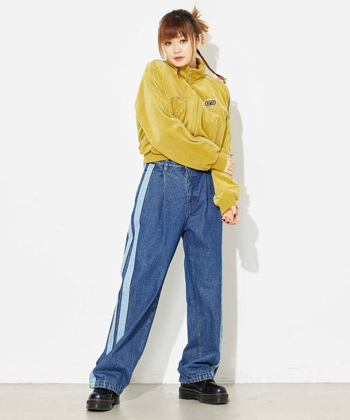 X-girl（エックスガール）の「DENIM CONTRAST LINE PANTS（デニムパンツ・レディース・インディゴブルー・S/M）」の5枚目の写真