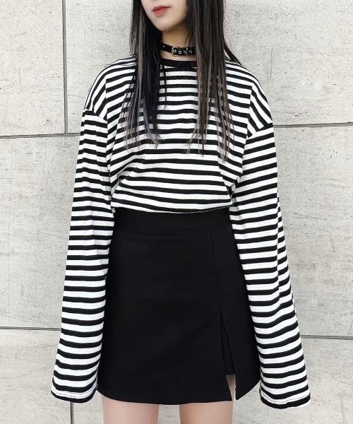 Figments（フィグメンツ）の「ボーダーロンＴ（Tシャツ/カットソー・レディース・ホワイト/ブルー/グリーン・FREE）」の2枚目の写真