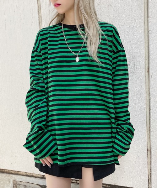 Figments（フィグメンツ）の「ボーダーロンＴ（Tシャツ/カットソー・レディース・ホワイト/ブルー/グリーン・FREE）」の3枚目の写真