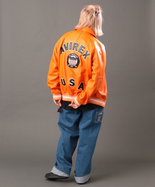 AVIREX（アヴィレックス）の「LIGHT SIGNATURE VARSITY JACKET / ライト シグネチャー ヴァーシティ ジャケット（その他アウター・レディース・ブラック/グリーン/その他6/ブラック系その他/オレンジ・M/L）」の14枚目の写真