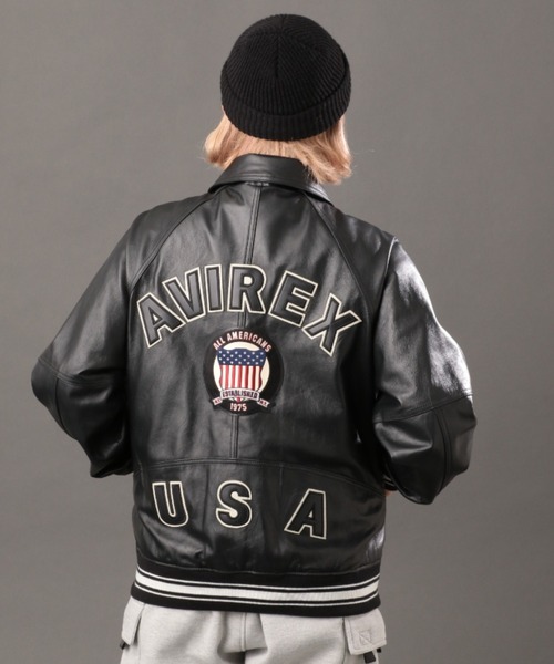 AVIREX（アヴィレックス）の「LIGHT SIGNATURE VARSITY JACKET / ライト シグネチャー ヴァーシティ ジャケット（その他アウター・レディース・ブラック/グリーン/その他6/ブラック系その他/オレンジ・M/L）」の18枚目の写真