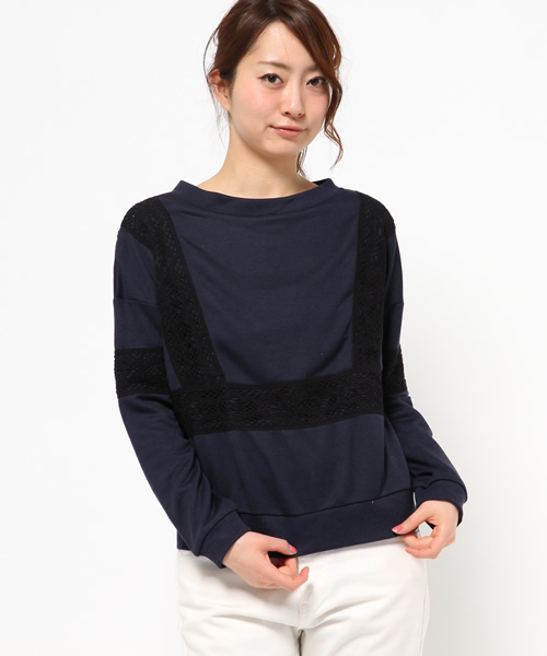 OUTLET(アウトレット)の「【mystic】レースタタキクループルオーバー(Tシャツ/カットソー・レディース・オフホワイト/グレー/ネイビー・FREE)」の3枚目の写真