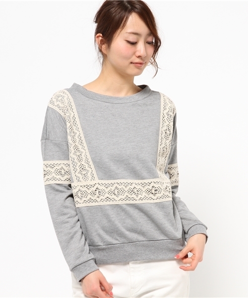 OUTLET(アウトレット)の「【mystic】レースタタキクループルオーバー(Tシャツ/カットソー・レディース・オフホワイト/グレー/ネイビー・FREE)」の2枚目の写真