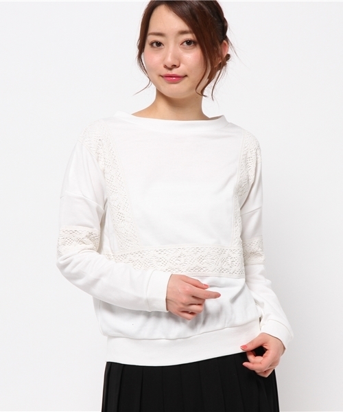 OUTLET(アウトレット)の「【mystic】レースタタキクループルオーバー(Tシャツ/カットソー・レディース・オフホワイト/グレー/ネイビー・FREE)」の1枚目の写真