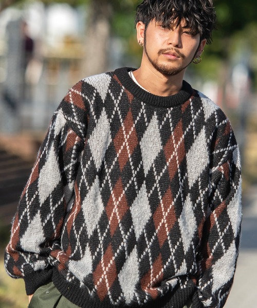 SILVER BULLET（シルバーバレット）の「『SILVER BULLET SELECT AP/シルバーバレットセレクト』総柄シャギークルーネックニット（ニット/セーター・メンズ・グリーン/ライトブラウン/ブラック/イエロー系1/ブルー/ワインレッド/パープル/チャコールグレー/ネイビー/ベージュ・LL/L/M）」の3枚目の写真