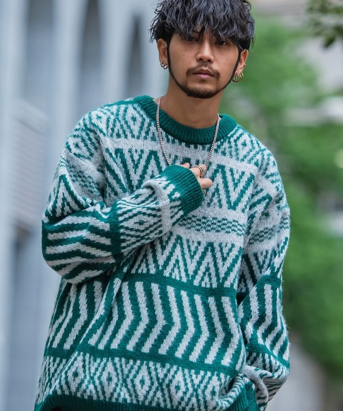 SILVER BULLET（シルバーバレット）の「『SILVER BULLET SELECT AP/シルバーバレットセレクト』総柄シャギークルーネックニット（ニット/セーター・メンズ・グリーン/ライトブラウン/ブラック/イエロー系1/ブルー/ワインレッド/パープル/チャコールグレー/ネイビー/ベージュ・LL/L/M）」の6枚目の写真