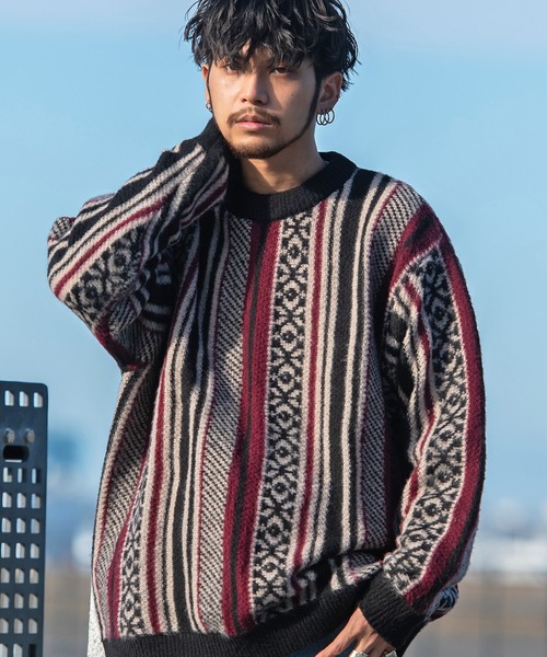 SILVER BULLET（シルバーバレット）の「『SILVER BULLET SELECT AP/シルバーバレットセレクト』総柄シャギークルーネックニット（ニット/セーター・メンズ・グリーン/ライトブラウン/ブラック/イエロー系1/ブルー/ワインレッド/パープル/チャコールグレー/ネイビー/ベージュ・LL/L/M）」の10枚目の写真