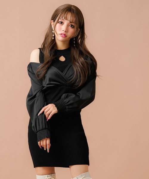 Diable baiser(ディアブルベーゼ)の「2wayカシュクールブラウスドッキングタイトニットワンピース(ワンピース・レディース・ブラック/ブルー/ベージュ・MEDIUM/LARGE/X-LARGE)」の2枚目の写真