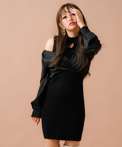Diable baiser(ディアブルベーゼ)の「2wayカシュクールブラウスドッキングタイトニットワンピース(ワンピース・レディース・ブラック/ブルー/ベージュ・MEDIUM/LARGE/X-LARGE)」の11枚目の写真