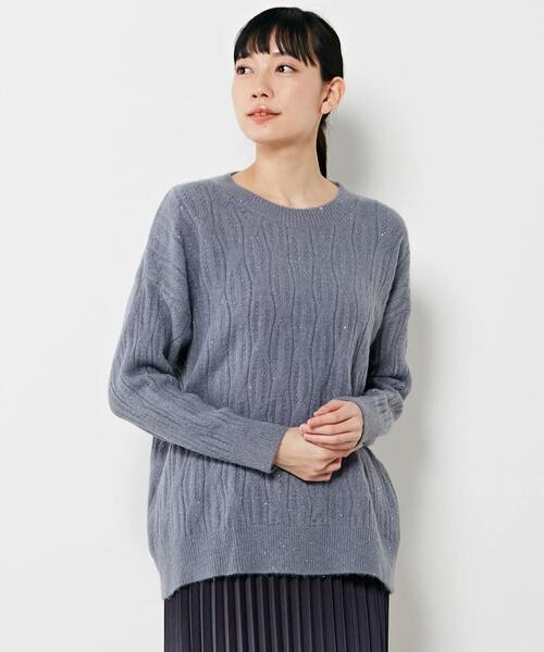 MELROSE claire(メルローズ クレール)の「【透かし柄ラメニットチュニック】(ニット/セーター・レディース・ブルー/グレー/ベージュ/パープル・FREE)」の3枚目の写真