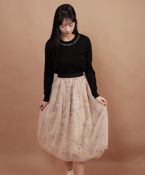 花柄チュールスカート