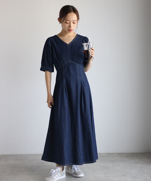 セール】ウエストタックデニムワンピース（ワンピース）｜ap