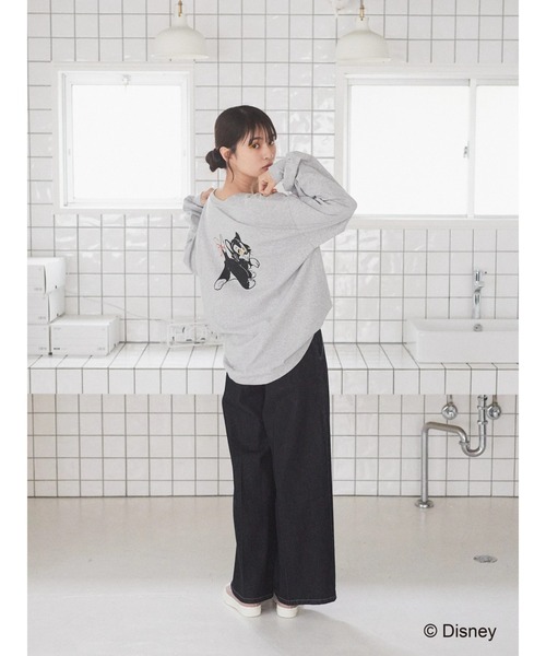 【美品】ディズニーパークス　プリントクルーネックフレンチスリーブロング丈Tシャツ f5580-230515-05.jpg