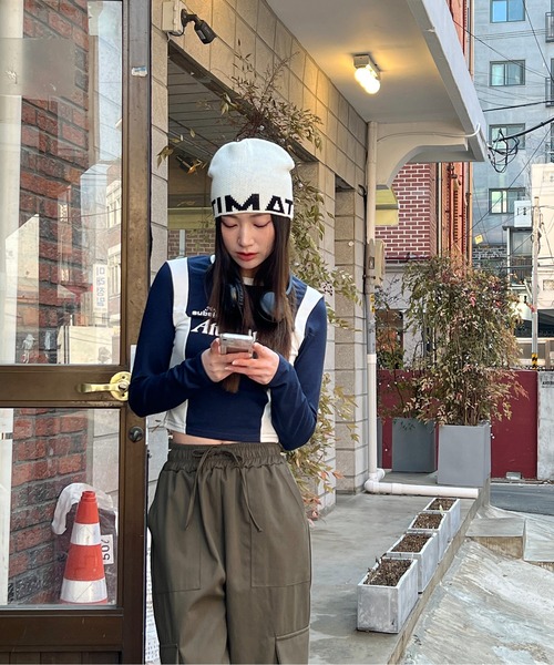 by muni:r(バイ ムニール)の「ストリングバンディングカーゴパンツ(カーゴパンツ・レディース・カーキ/ブラック・FREE)」の17枚目の写真