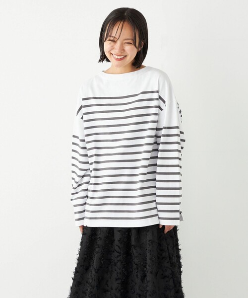 SHIPS Colors（シップス カラーズ）の「SHIPS Colors:〈洗濯機可能〉バスクボーダー オーバー TEE（Tシャツ/カットソー・レディース・オレンジ/グリーン/ブルー/グレー/ネイビー・ONE SIZE）」の21枚目の写真