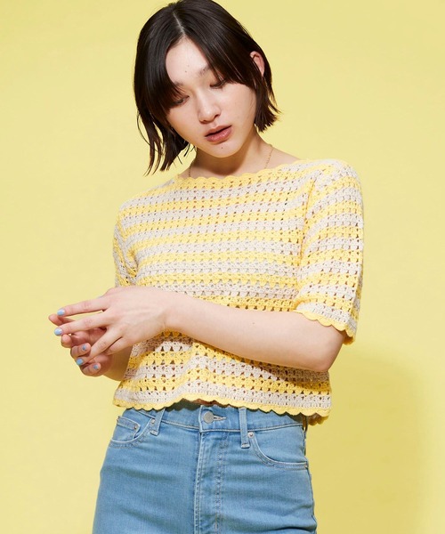 FOREVER 21（フォーエバー トゥエンティーワン）の「【POP】かぎ針ボーダーニット（ニット/セーター・レディース・ピンク/イエロー/ブルー・FREE）」の20枚目の写真