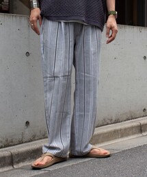 GLOSTER | 【GLOSTER/グロスター】コットンリネンストライプイージーパンツ 綿麻 タック入り ウエストゴム(その他パンツ)