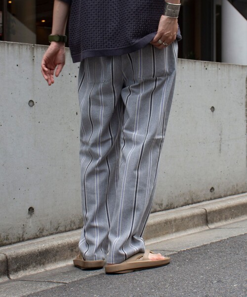 GLOSTER（グロスター）の「【GLOSTER/グロスター】コットンリネンストライプイージーパンツ 綿麻 タック入り ウエストゴム（その他パンツ・メンズ・ホワイト系その他/ブラック系その他/ブルー系その他/グレー系その他・S/M/L）」の5枚目の写真