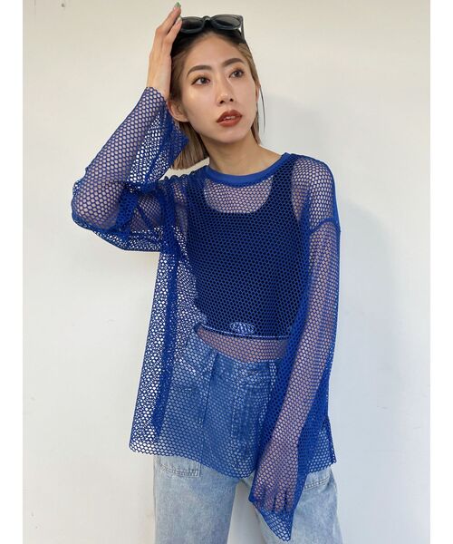EMODA(エモダ)の「MESH OVER TOP(Tシャツ/カットソー・レディース・ブルー/ブラック/ホワイト・FREE)」の21枚目の写真