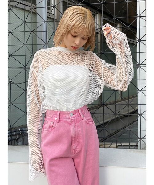 EMODA(エモダ)の「MESH OVER TOP(Tシャツ/カットソー・レディース・ブルー/ブラック/ホワイト・FREE)」の15枚目の写真