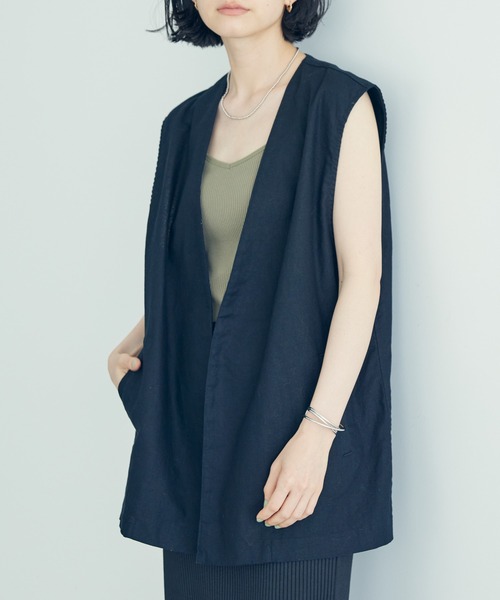 AMERICAN HOLIC（アメリカンホリック）の「リネンブレンドジレベスト（ベスト・レディース・モカ/ブラック・M/L）」の7枚目の写真
