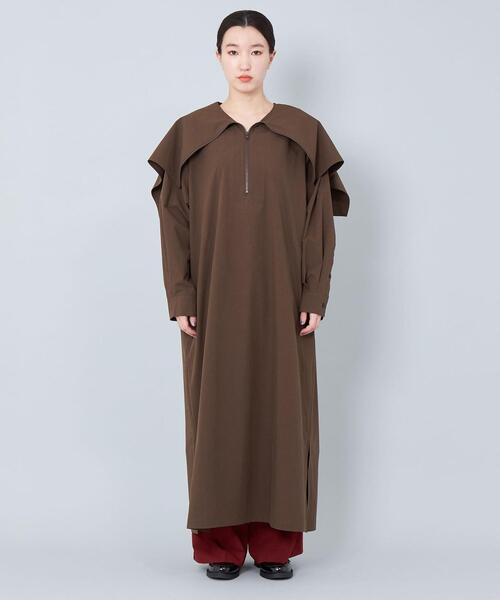 CITEN（シテン）の「＜CITEN＞ケープカラー ワンピース（ワンピース・レディース・ブラック/ダークブラウン・FREE）」の3枚目の写真
